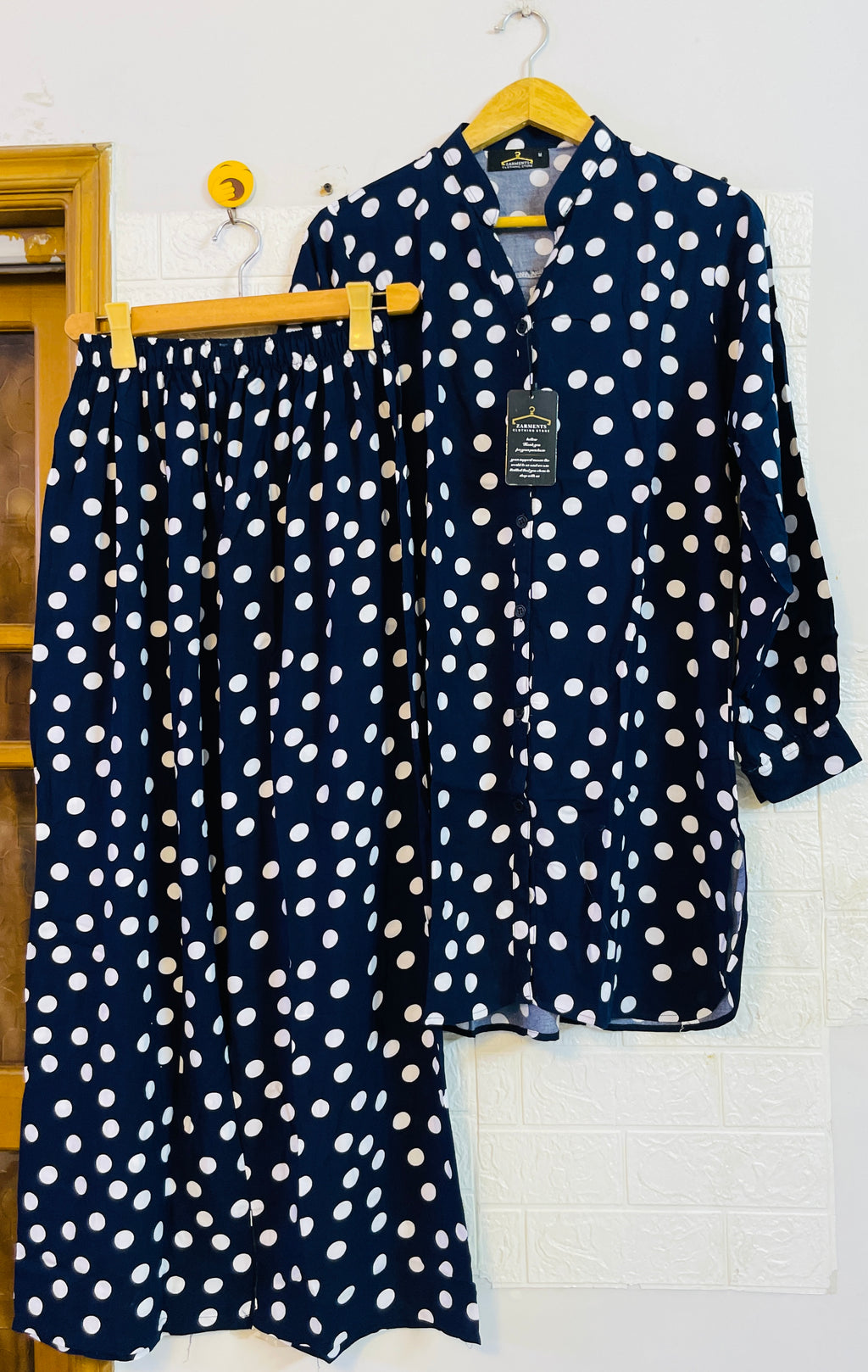 Navy blue polka