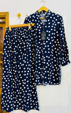 Navy blue polka