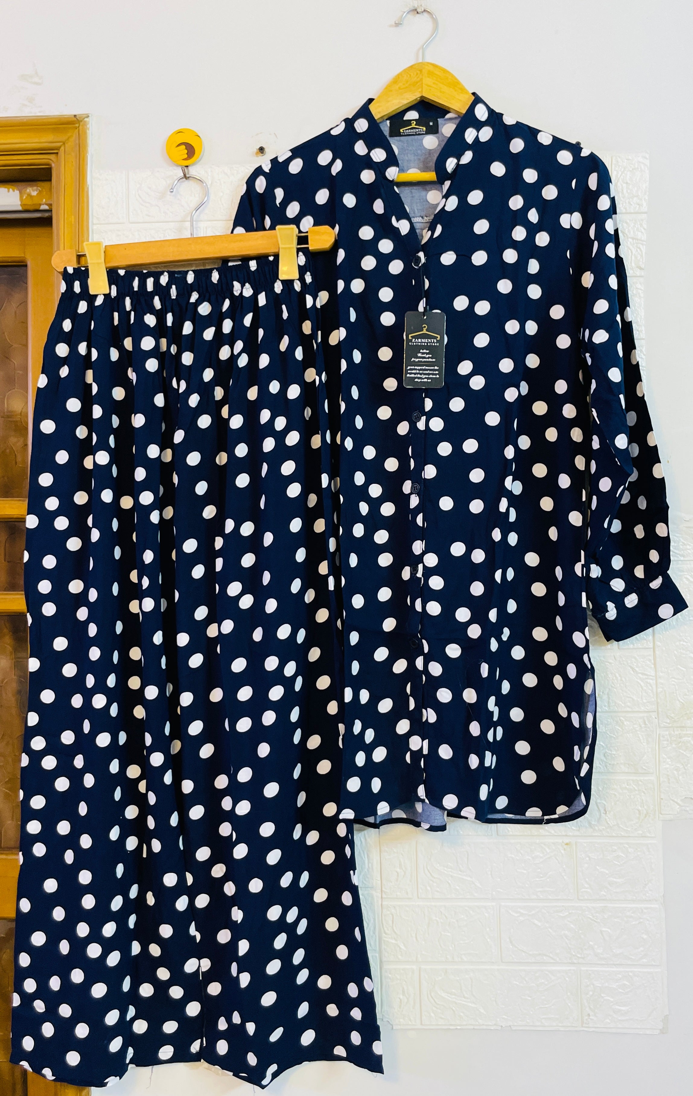 Navy blue polka